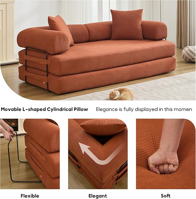 #S10 Chenille Folding Mattress Sofa Convertible Floor Sofa Bed