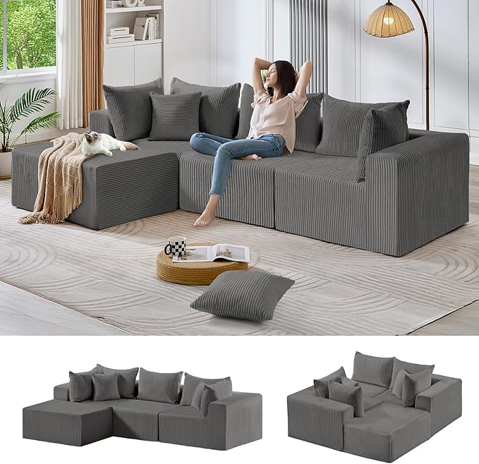 #A02 (Grey)104" Cloud Sectional Couch with L-Shape Chaise,4 Seat Couches for Living Room Bedroom