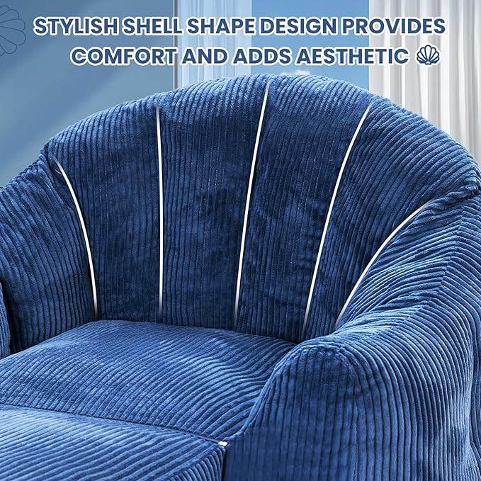 Blue Shell Lazy Sofa with Footstool,Comfortable Plush Adult Reading Chair