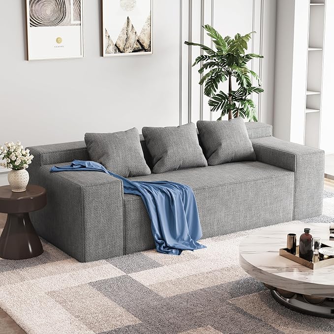 Cat-Scratch Resistant Linen Modern 3-Seater Sofa