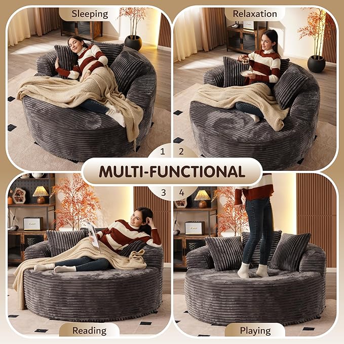 #S04 Round Chair Lounge Chaise Indoor,Fluffy Modern Sleeper Sofa Bed