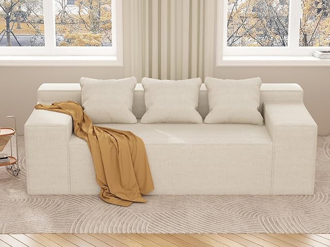 Cat-Scratch Resistant Linen Modern 3-Seater Sofa