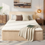 A-024,All‑in‑One Boneless Bed | No Assembly, Upholstered Frame with Headboard, 16.7" Medium‑Firm Memory Foam Mattress, Beige