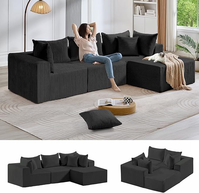 #A02,104" Cloud Sectional Couch with L-Shape Chaise,4 Seat Couches for Living Room Bedroom