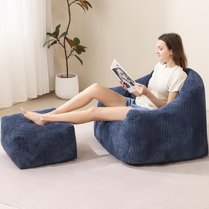 A-033,Shell Lazy Sofa with Footstool,Comfortable Plush Adult Reading Chair
