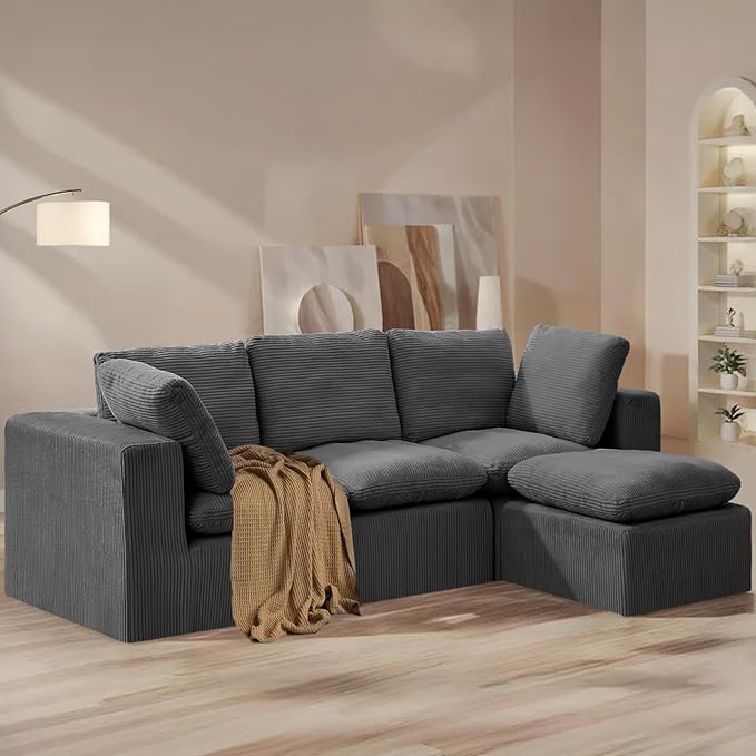 #A01 Green L-Shaped Couch Modular Sectional Sofa,3 Seat Comfy Cloud Couch Chaise, with Sponge Cushion