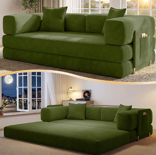 78.8"  Corduroy Boneless Convertible Sleeper Futon Sofa with Storage Pocket