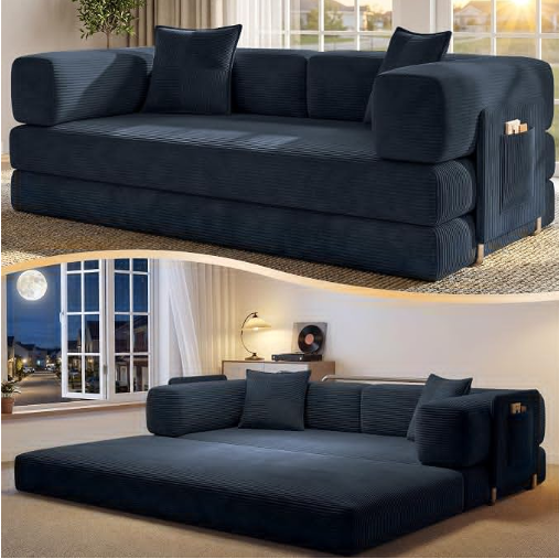 78.8"  Corduroy Boneless Convertible Sleeper Futon Sofa with Storage Pocket