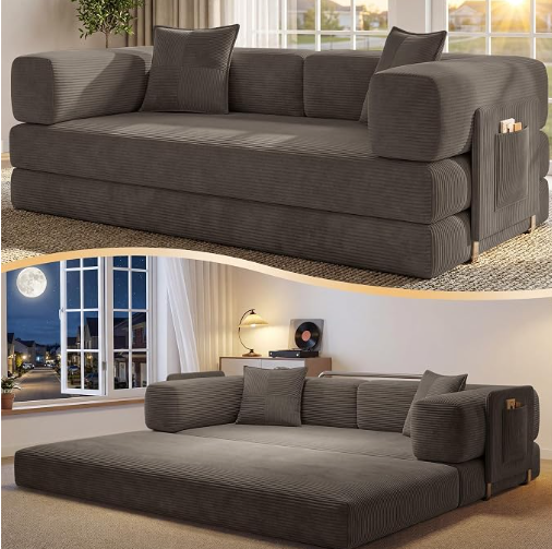 78.8"  Corduroy Boneless Convertible Sleeper Futon Sofa with Storage Pocket