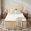 A-024,All‑in‑One Boneless Bed | No Assembly, Upholstered Frame with Headboard, 16.7" Medium‑Firm Memory Foam Mattress, Beige