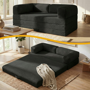 A-004,Erament Queen Tri-Fold Futon Sofa Bed, Removable Armrests & Washable Cover, High Density Foam
