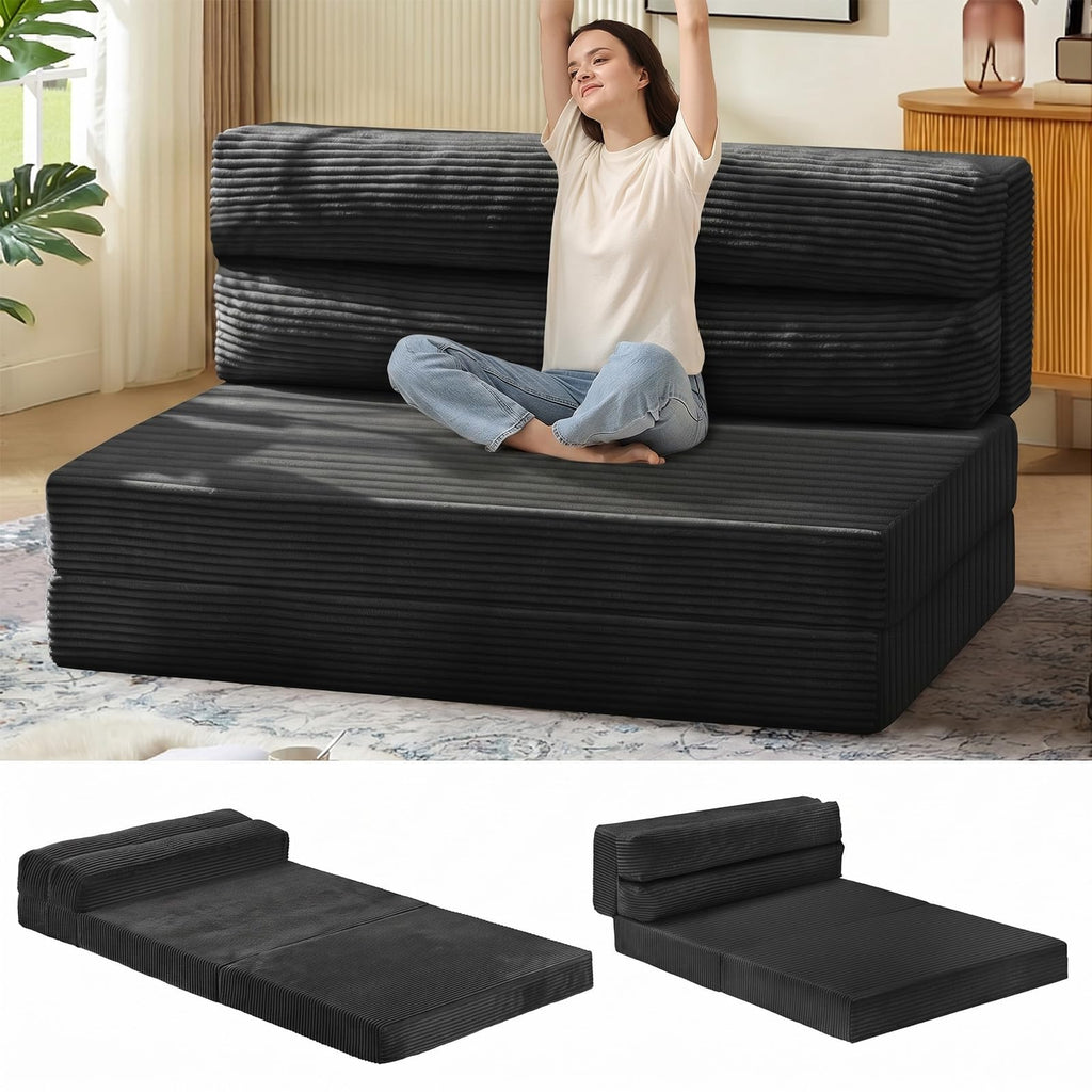 A-016,Convertible Folding Sofa Bed 2 in 1 Pull Out Sleeper Chair with Pillow, Portable Floor Couch