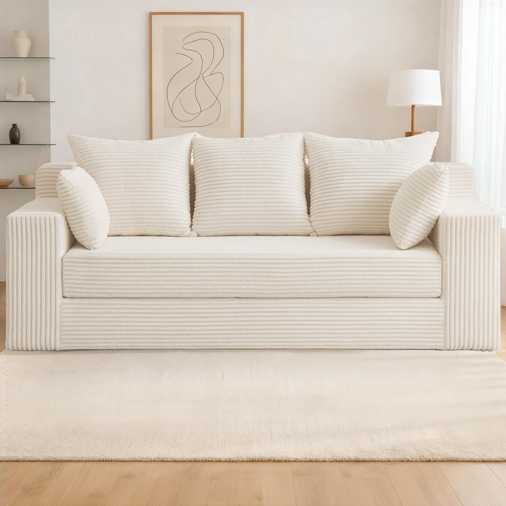 A-007,5-in-1 Convertible Corduroy Boneless Loveseat Sofa Bed with Ottoman, No Assembly