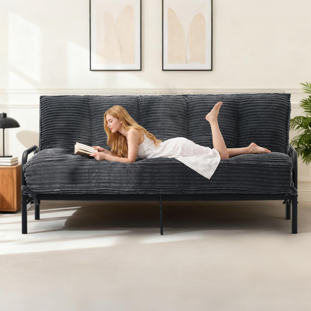 A-012,Full Size 10" Foldable Futon Mattress, Corduroy Shredded Foam Mattress with Straps, Frame Not Included