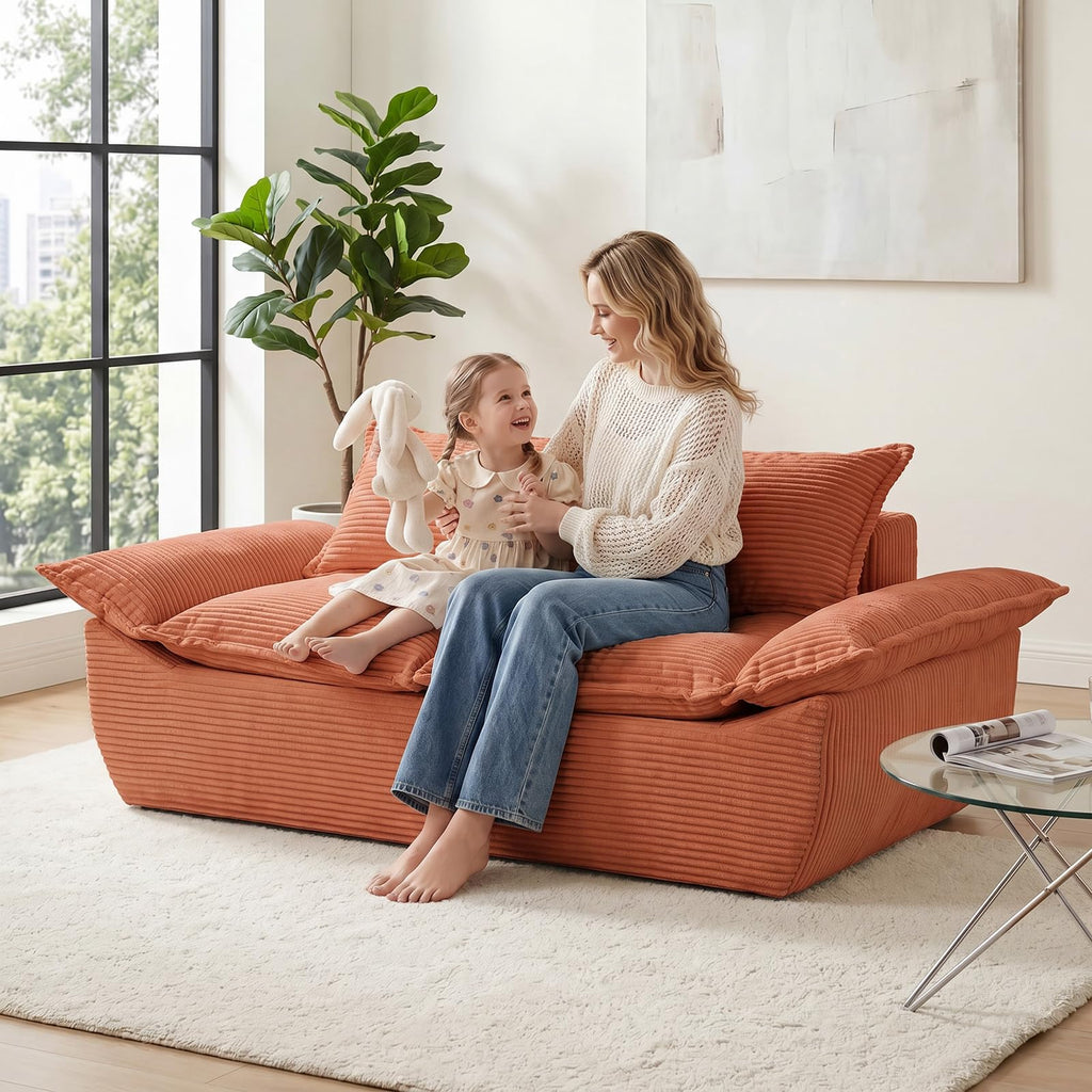 A12,56" 2-Seater Boneless Loveseat, Compressed Foam Couch with Removable Cushions and Pillows