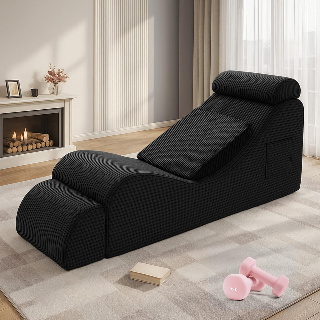 A-011,Adult Ergonomic Yoga Lounge Chair, Chaise with Ottoman, Headrest, Waist Pad & Side Pocket