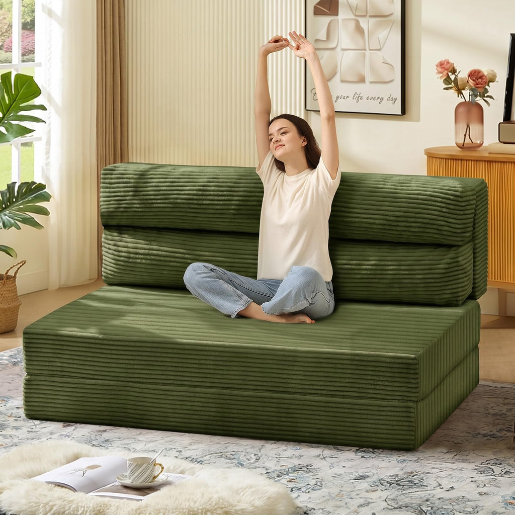 A-016,Convertible Folding Sofa Bed 2 in 1 Pull Out Sleeper Chair with Pillow, Portable Floor Couch