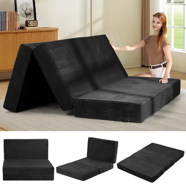 A-008,6" Queen Tri-Fold Futon Mattress, Foldable Sofa Bed, Washable Cover, Non-Slip Base & Carry Handles