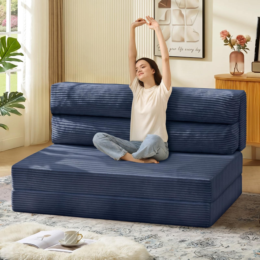 A-016,Convertible Folding Sofa Bed 2 in 1 Pull Out Sleeper Chair with Pillow, Portable Floor Couch