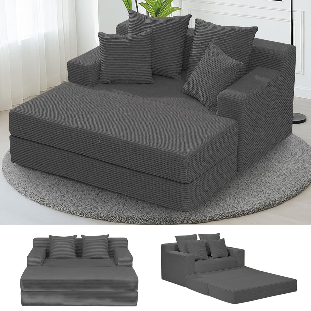 A-014,5 in 1 Corduroy Convertible Futon Sofa Bed with Ottoman, Foldable Chaise Lounge, No Assembly