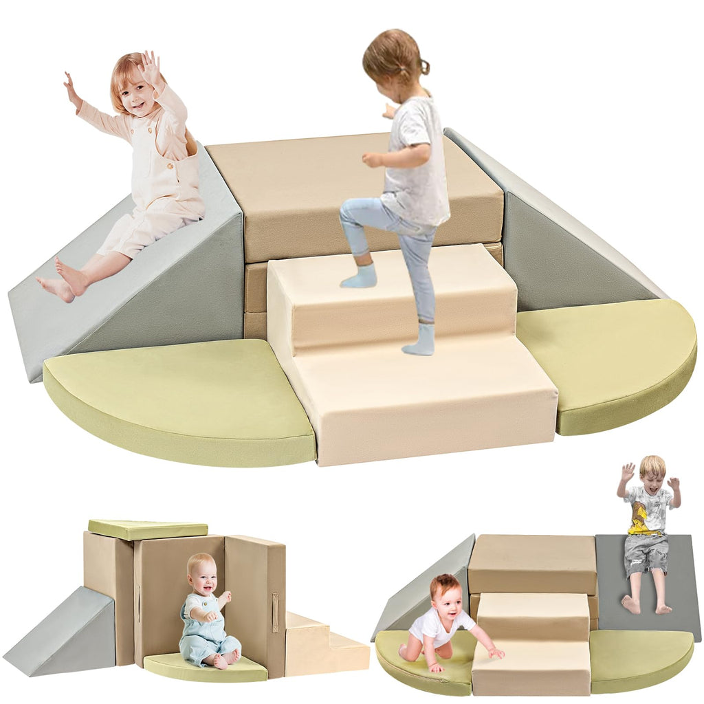 A-013,6-Piece Soft Foam Toddler Climbing Blocks, Indoor Climbing & Sliding Play Set for Baby 1-3
