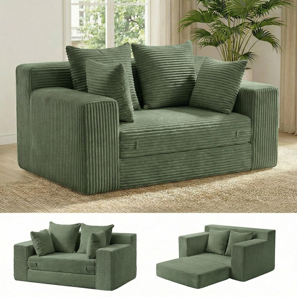 A-007,5-in-1 Convertible Corduroy Boneless Loveseat Sofa Bed with Ottoman, No Assembly