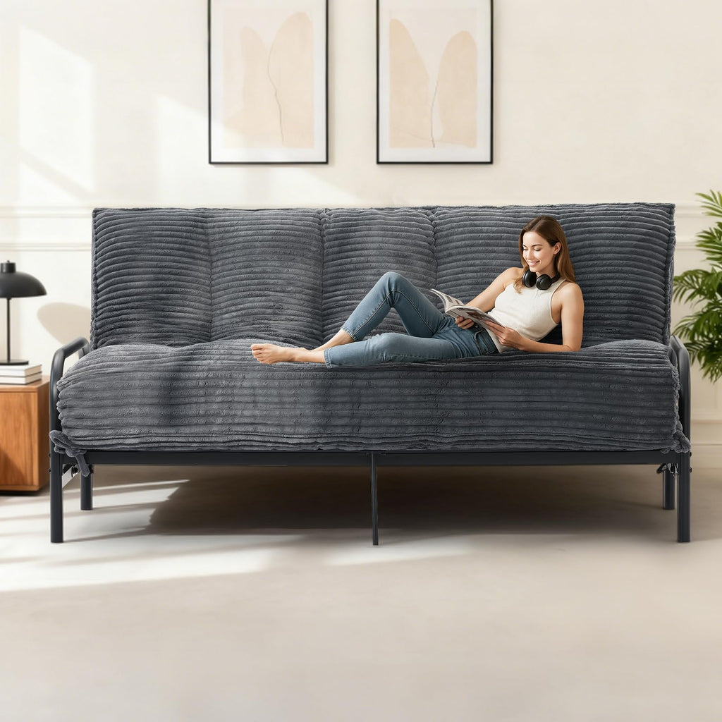 A-012,Full Size 10" Foldable Futon Mattress, Corduroy Shredded Foam Mattress with Straps, Frame Not Included