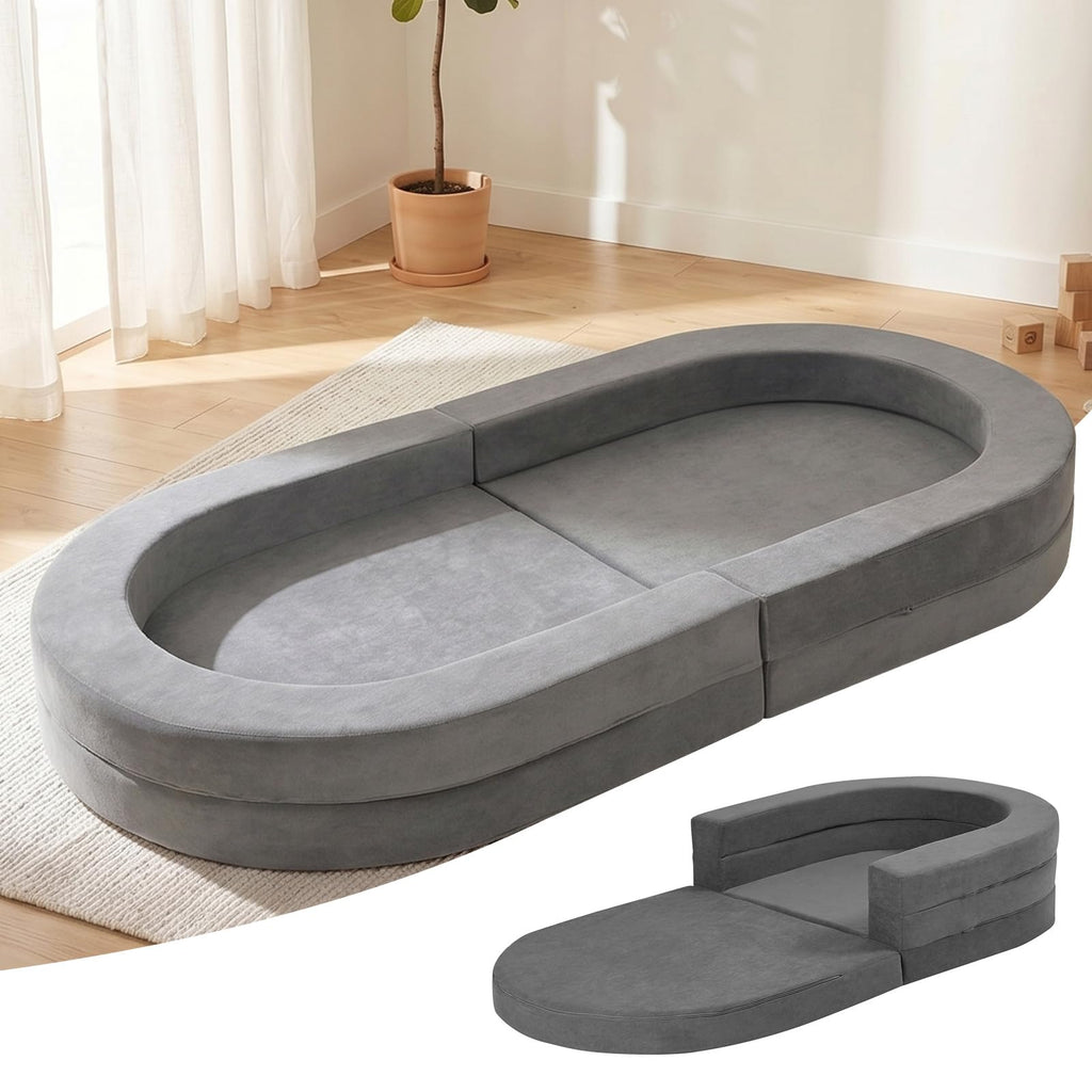 A-015,3-in-1 Foldable Travel Toddler Bed, Soft Foam Floor Lounger with Washable Cover, Star