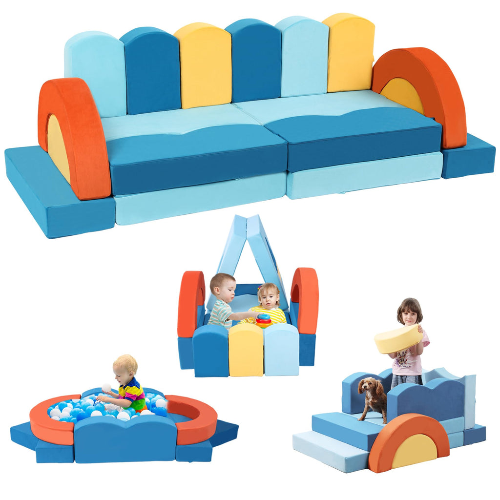 A-017,22Pcs Ocean‑Theme Modular Kids Play Couch, Convertible Fort Sofa Bed