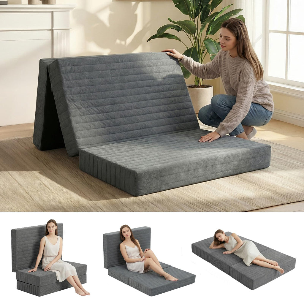 J01,Erament Twin 6" Tufted Tri-Fold Mattress, Portable Foam Floor Guest Bed, Corded Fabric