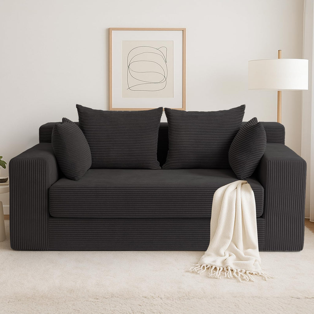 A-007,5-in-1 Convertible Corduroy Boneless Loveseat Sofa Bed with Ottoman, No Assembly