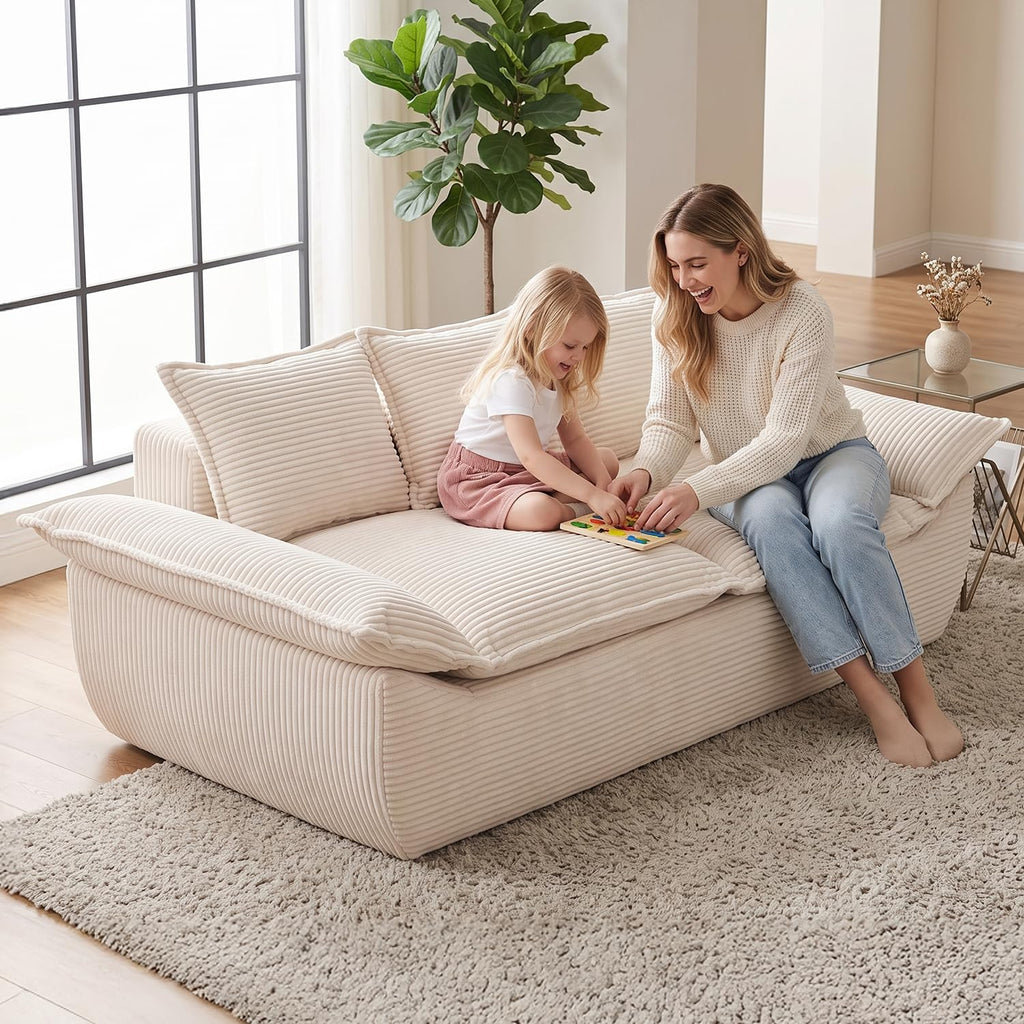 A12,56" 2-Seater Boneless Loveseat, Compressed Foam Couch with Removable Cushions and Pillows