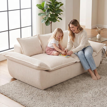 A12,56" 2-Seater Boneless Loveseat, Compressed Foam Couch with Removable Cushions and Pillows