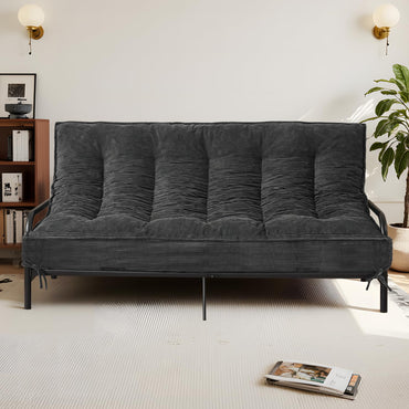 A-005,8" Twin Foldable Futon Mattress, Corduroy Floor Sofa Bed with High Resilience Foam & 2 Storage Straps