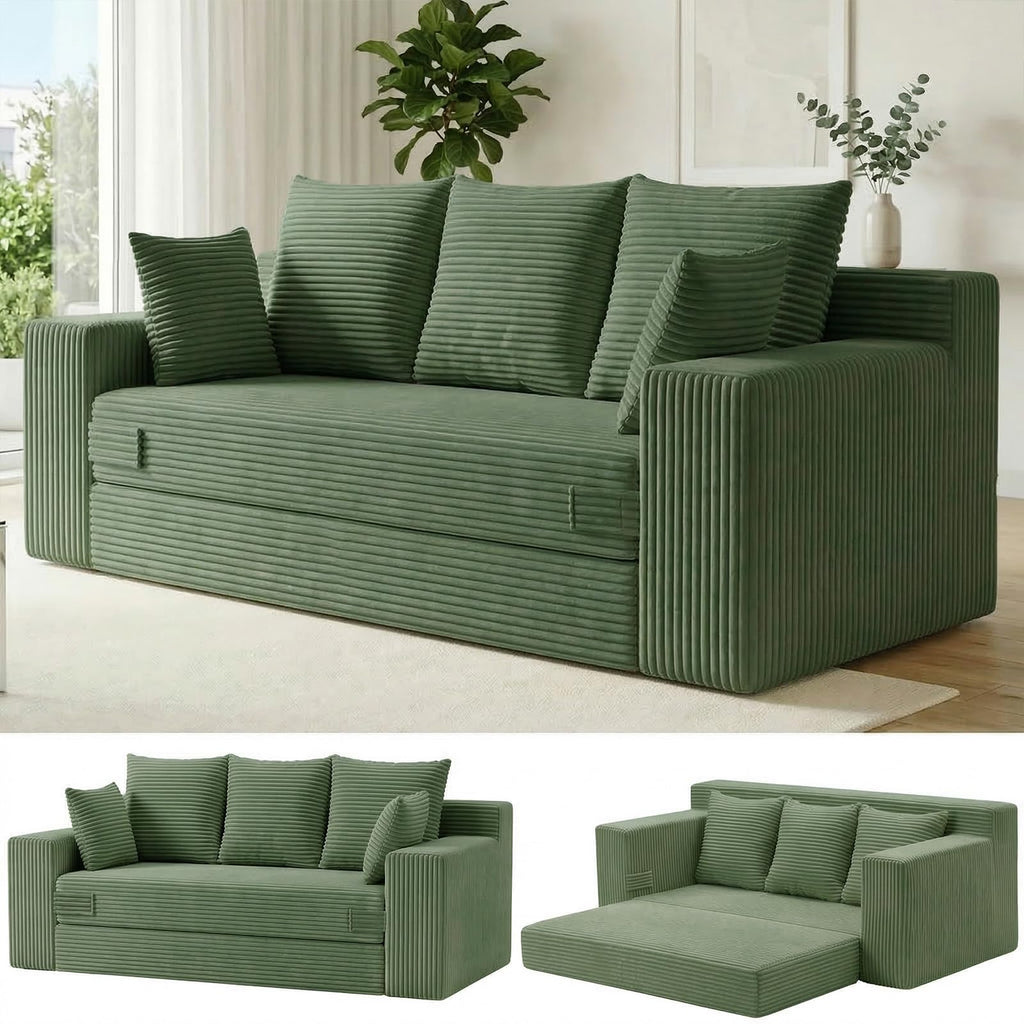 A-007,5-in-1 Convertible Corduroy Boneless Loveseat Sofa Bed with Ottoman, No Assembly
