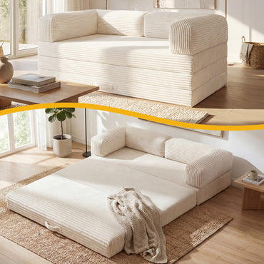 A-004,Erament Queen Tri-Fold Futon Sofa Bed, Removable Armrests & Washable Cover, High Density Foam