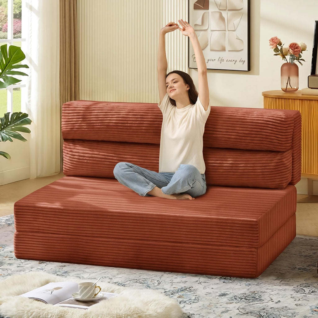 A-016,Convertible Folding Sofa Bed 2 in 1 Pull Out Sleeper Chair with Pillow, Portable Floor Couch