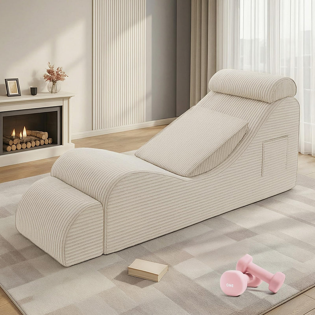A-011,Adult Ergonomic Yoga Lounge Chair, Chaise with Ottoman, Headrest, Waist Pad & Side Pocket