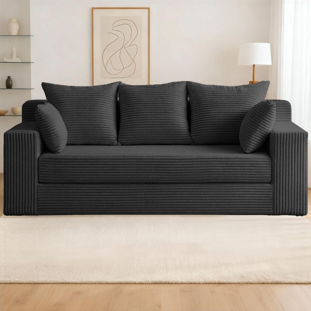 A-007,5-in-1 Convertible Corduroy Boneless Loveseat Sofa Bed with Ottoman, No Assembly
