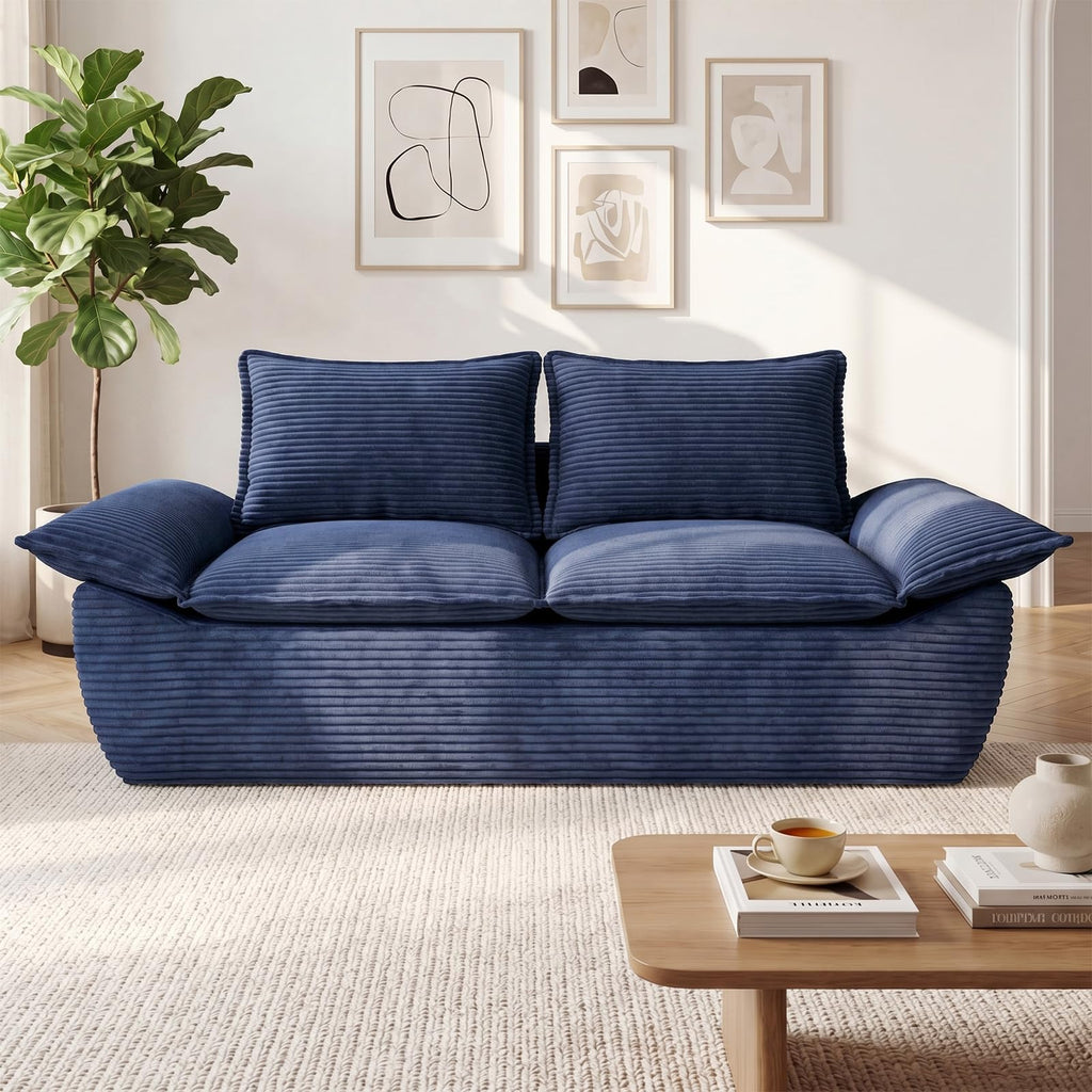 A12,56" 2-Seater Boneless Loveseat, Compressed Foam Couch with Removable Cushions and Pillows