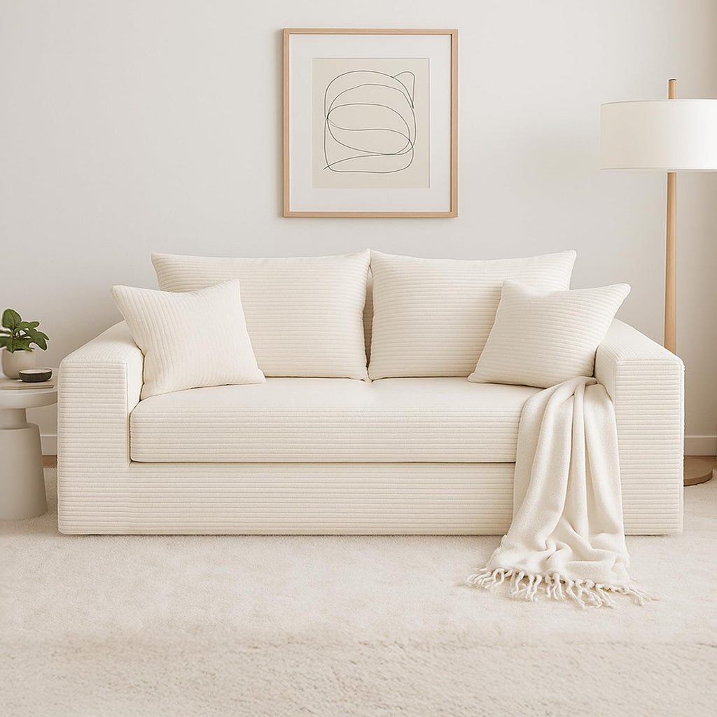 A-007,5-in-1 Convertible Corduroy Boneless Loveseat Sofa Bed with Ottoman, No Assembly