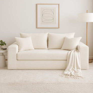 A-007,5-in-1 Convertible Corduroy Boneless Loveseat Sofa Bed with Ottoman, No Assembly