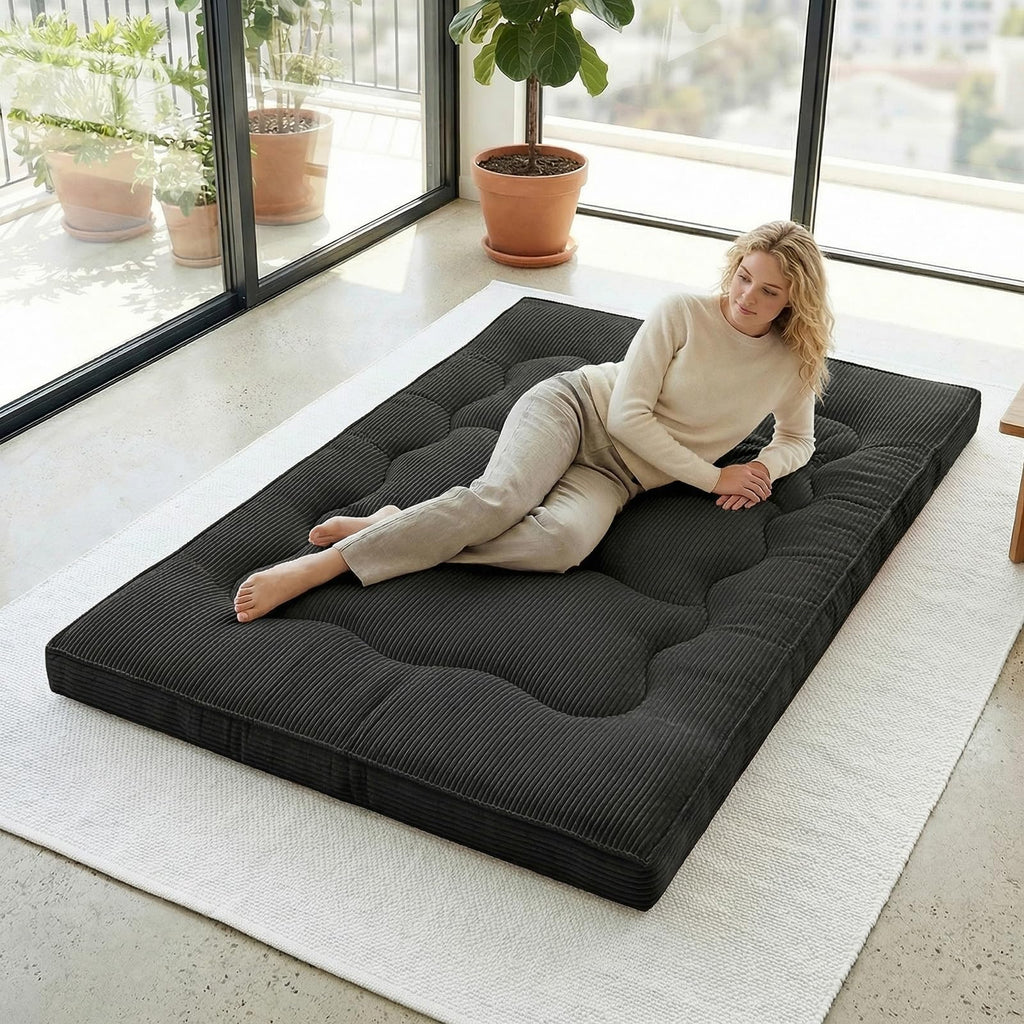 A-009,Japanese Floor Futon Mattress Twin Size, 4" Foldable Thick Tatami Sleeping Pad, Sofa Floor Cushion Bed