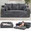 A05,3-in-1 Furry Boneless Sofa Bed, Convertible Loveseat Sleeper with Detachable Cushion & 4 Pillows, No Assembly