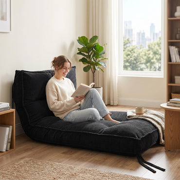 A-005,8" Twin Foldable Futon Mattress, Corduroy Floor Sofa Bed with High Resilience Foam & 2 Storage Straps