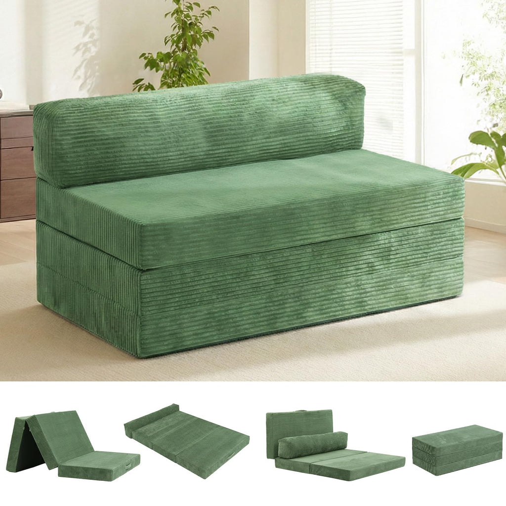 J02,5-in-1 Corduroy Convertible Sofa Bed, Full Size Boneless Loveseat with Washable Cover, Grey