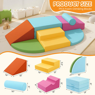 A-001,7PCS Soft Foam Climbing Blocks, Indoor Toddler Climbing Play Set for Crawling, Climbing & Sliding