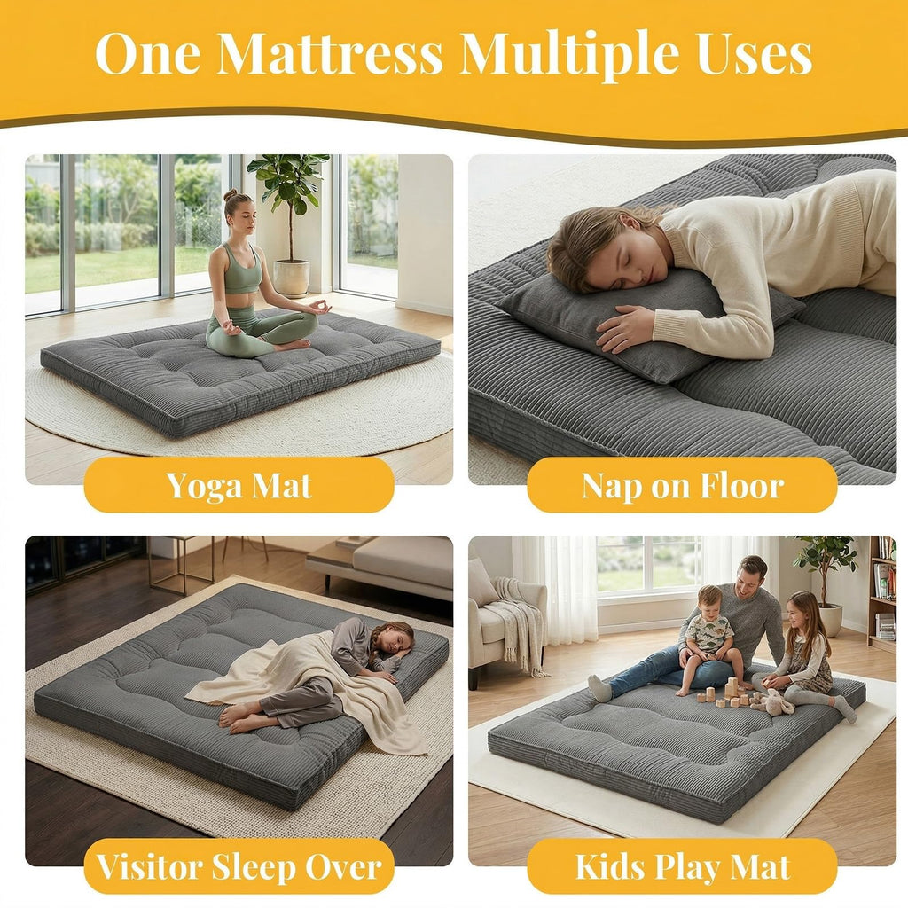 A-009,Japanese Floor Futon Mattress Twin Size, 4" Foldable Thick Tatami Sleeping Pad, Sofa Floor Cushion Bed