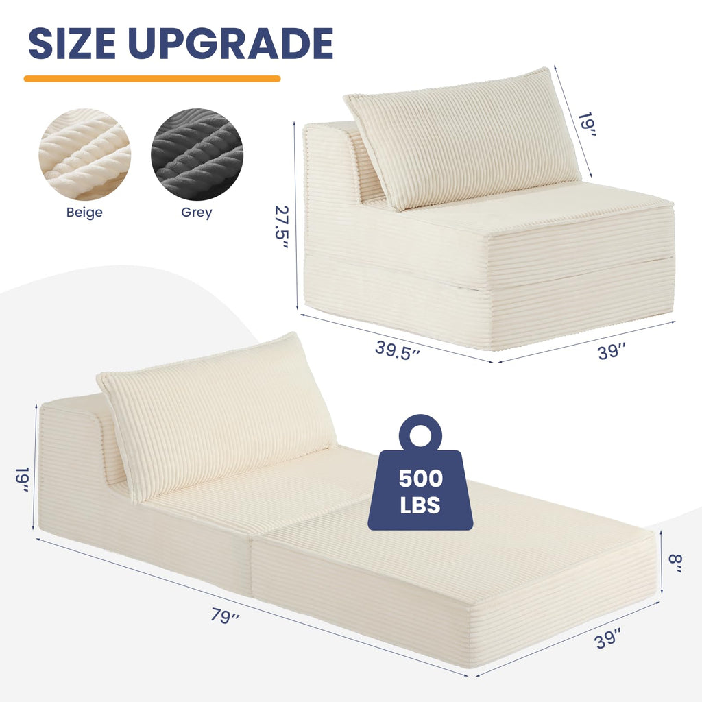 H03,Fold Out Convertible Loveseat Sofa Bed, Portable Floor Lounge with Pillow