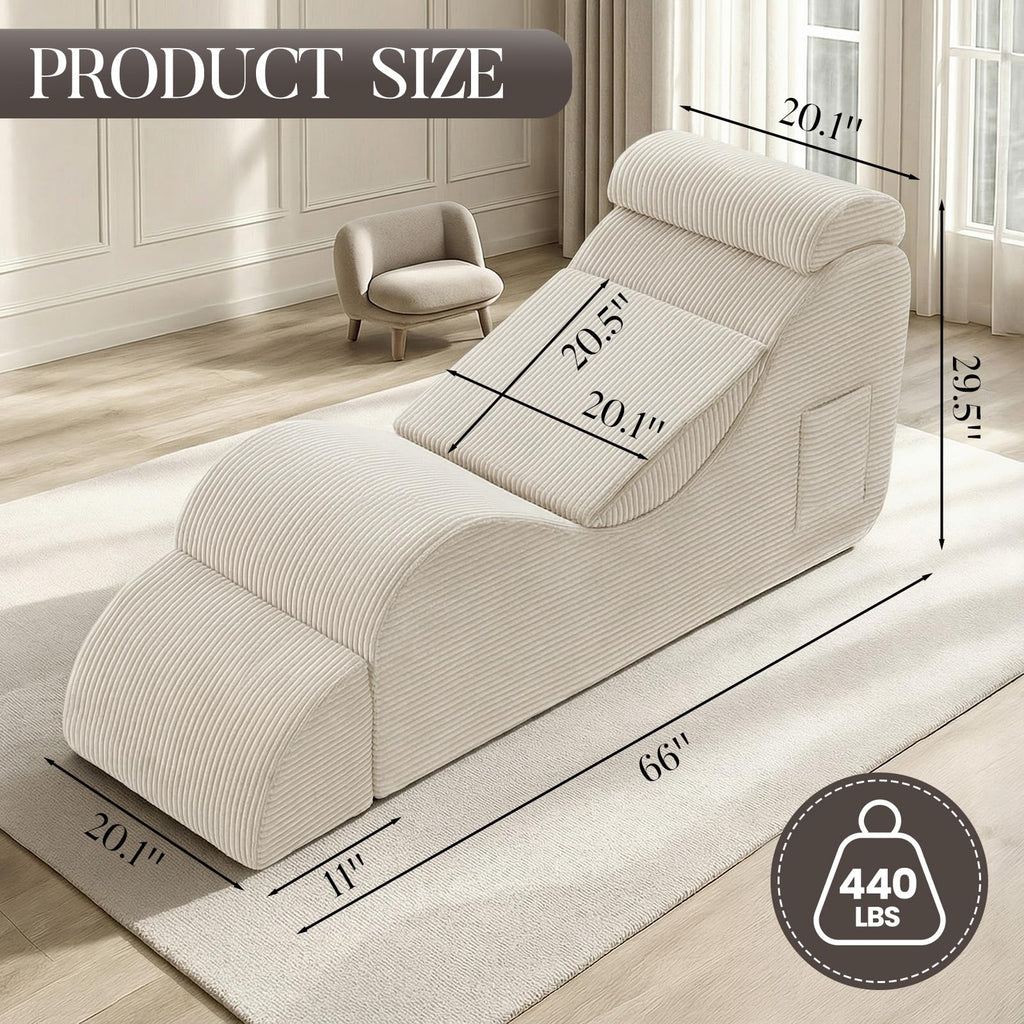A-011,Adult Ergonomic Yoga Lounge Chair, Chaise with Ottoman, Headrest, Waist Pad & Side Pocket